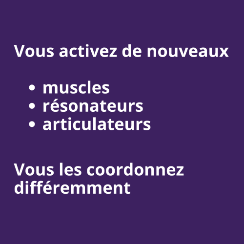 Vous activez de nouveaux muscles, résonateurs et articulateurs