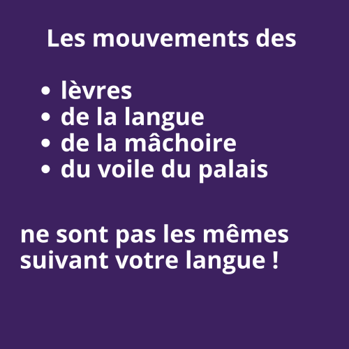 Les mouvements des lèvres, de la langue, de la mâchoire et du voile du palais ne sont pas les mêmes suivant votre langue